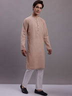 Jompers Men's Solid Pure Cotton Kurta With Pyjamas - Beige | Grocsy
