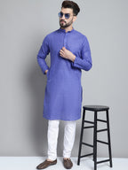 Jompers Men's Solid Pure Cotton Kurta With Pyjamas - Blue | Grocsy