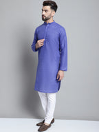 Jompers Men's Solid Pure Cotton Kurta With Pyjamas - Blue | Grocsy