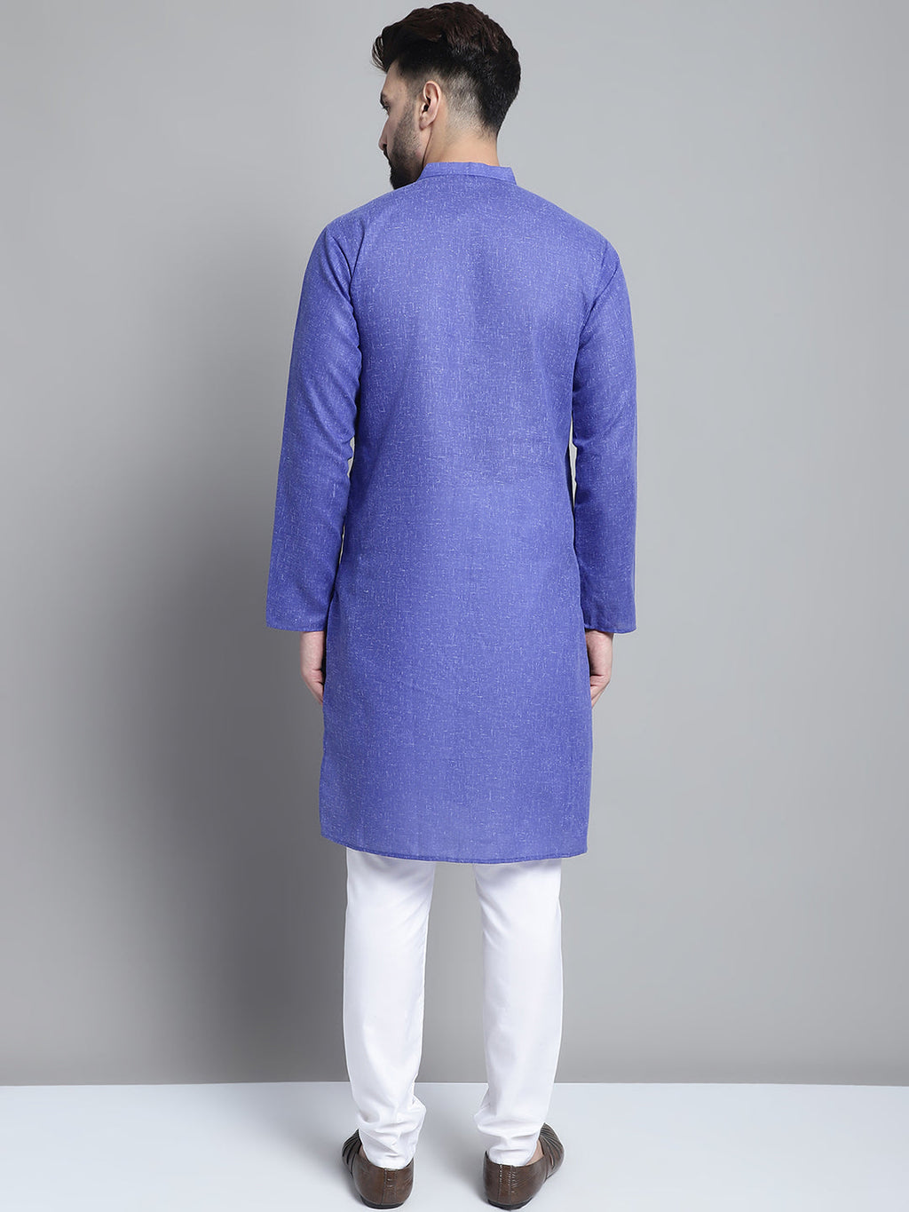 Jompers Men's Solid Pure Cotton Kurta With Pyjamas - Blue | Grocsy