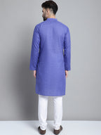Jompers Men's Solid Pure Cotton Kurta With Pyjamas - Blue | Grocsy
