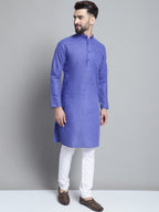 Jompers Men's Solid Pure Cotton Kurta With Pyjamas - Blue | Grocsy