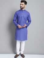 Jompers Men's Solid Pure Cotton Kurta With Pyjamas - Blue | Grocsy