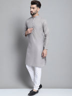 Jompers Men's Solid Pure Cotton Kurta With Pyjamas - Grey | Grocsy