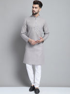 Jompers Men's Solid Pure Cotton Kurta With Pyjamas - Grey | Grocsy