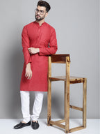Jompers Men's Solid Pure Cotton Kurta With Pyjamas - Maroon | Grocsy