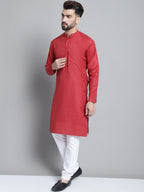 Jompers Men's Solid Pure Cotton Kurta With Pyjamas - Maroon | Grocsy