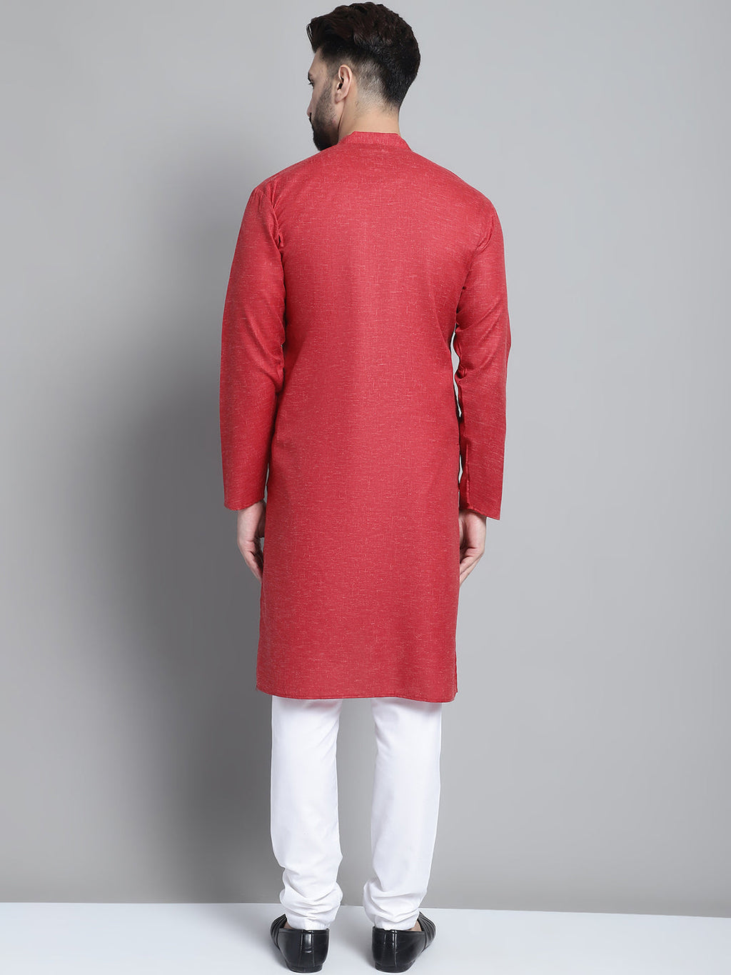 Jompers Men's Solid Pure Cotton Kurta With Pyjamas - Maroon | Grocsy
