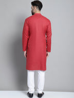 Jompers Men's Solid Pure Cotton Kurta With Pyjamas - Maroon | Grocsy