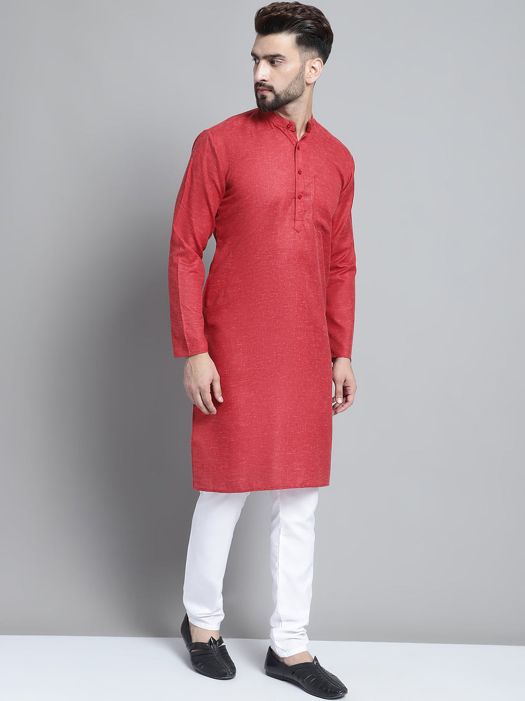 Jompers Men's Solid Pure Cotton Kurta With Pyjamas - Maroon | Grocsy