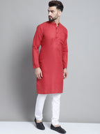 Jompers Men's Solid Pure Cotton Kurta With Pyjamas - Maroon | Grocsy