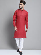 Jompers Men's Solid Pure Cotton Kurta With Pyjamas - Maroon | Grocsy