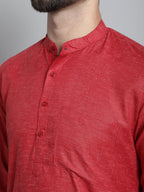Jompers Men's Solid Pure Cotton Kurta With Pyjamas - Maroon | Grocsy