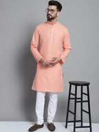 Jompers Men's Solid Pure Cotton Kurta With Pyjamas - Peach | Grocsy