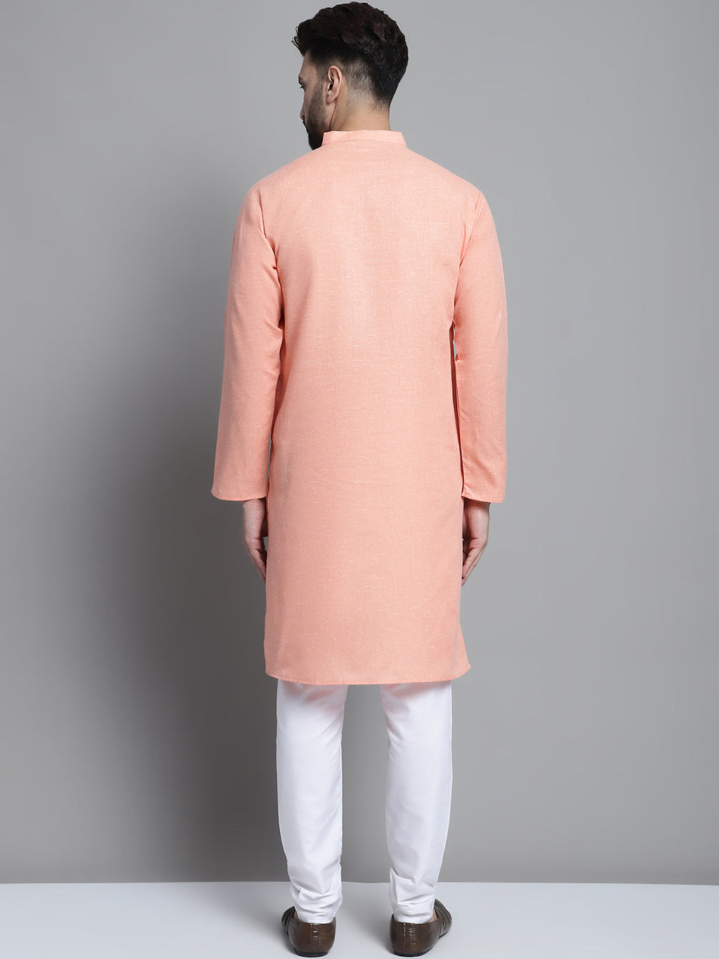 Jompers Men's Solid Pure Cotton Kurta With Pyjamas - Peach | Grocsy