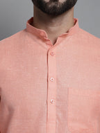 Jompers Men's Solid Pure Cotton Kurta With Pyjamas - Peach | Grocsy