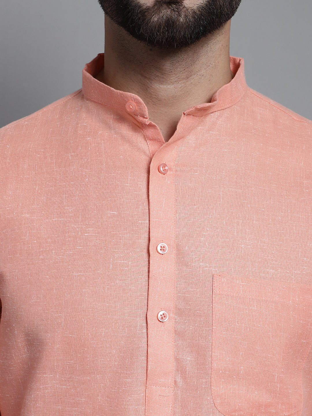 Jompers Men's Solid Pure Cotton Kurta With Pyjamas - Peach | Grocsy