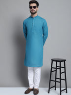 Jompers Men's Solid Pure Cotton Kurta With Pyjamas - Peacock | Grocsy