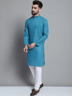 Jompers Men's Solid Pure Cotton Kurta With Pyjamas - Peacock | Grocsy