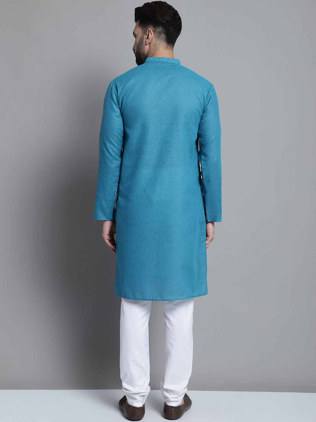 Jompers Men's Solid Pure Cotton Kurta With Pyjamas - Peacock | Grocsy