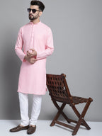 Jompers Men's Solid Pure Cotton Kurta With Pyjamas - Pink | Grocsy