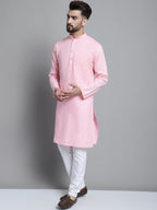Jompers Men's Solid Pure Cotton Kurta With Pyjamas - Pink | Grocsy