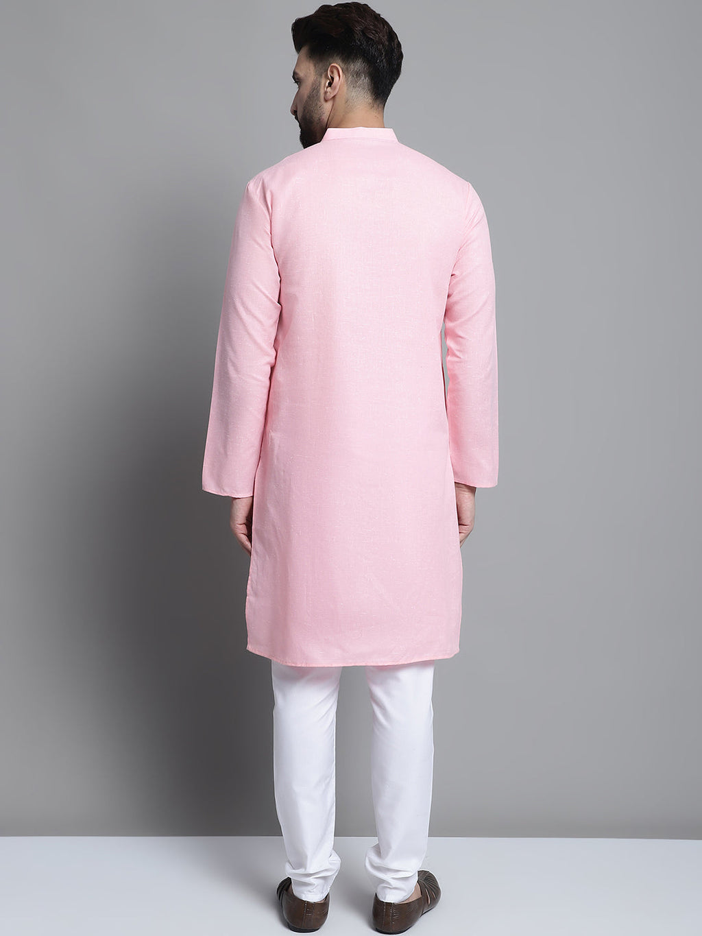 Jompers Men's Solid Pure Cotton Kurta With Pyjamas - Pink | Grocsy