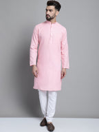 Jompers Men's Solid Pure Cotton Kurta With Pyjamas - Pink | Grocsy