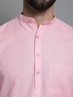 Jompers Men's Solid Pure Cotton Kurta With Pyjamas - Pink | Grocsy