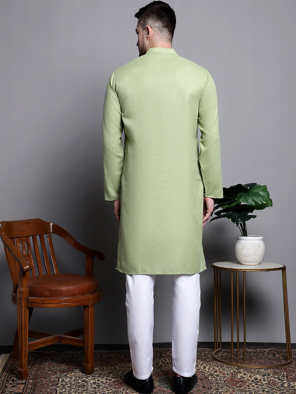 Jompers Men's Pure Cotton Kurta with Churidar - Pista | Grocsy