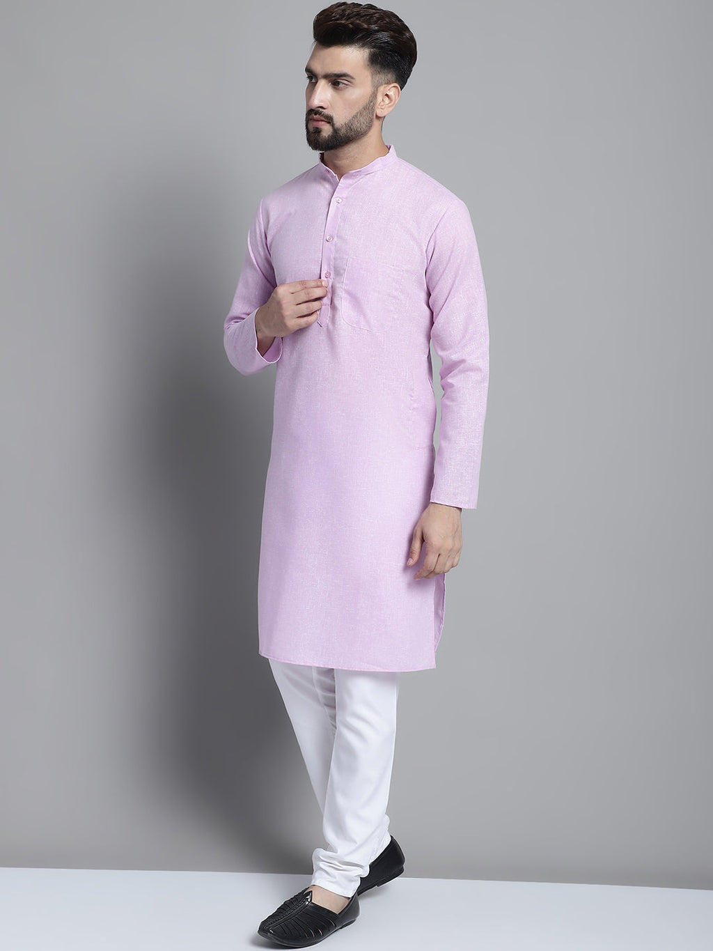 Jompers Men's Solid Pure Cotton Kurta With Pyjamas - Purple | Grocsy