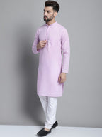 Jompers Men's Solid Pure Cotton Kurta With Pyjamas - Purple | Grocsy