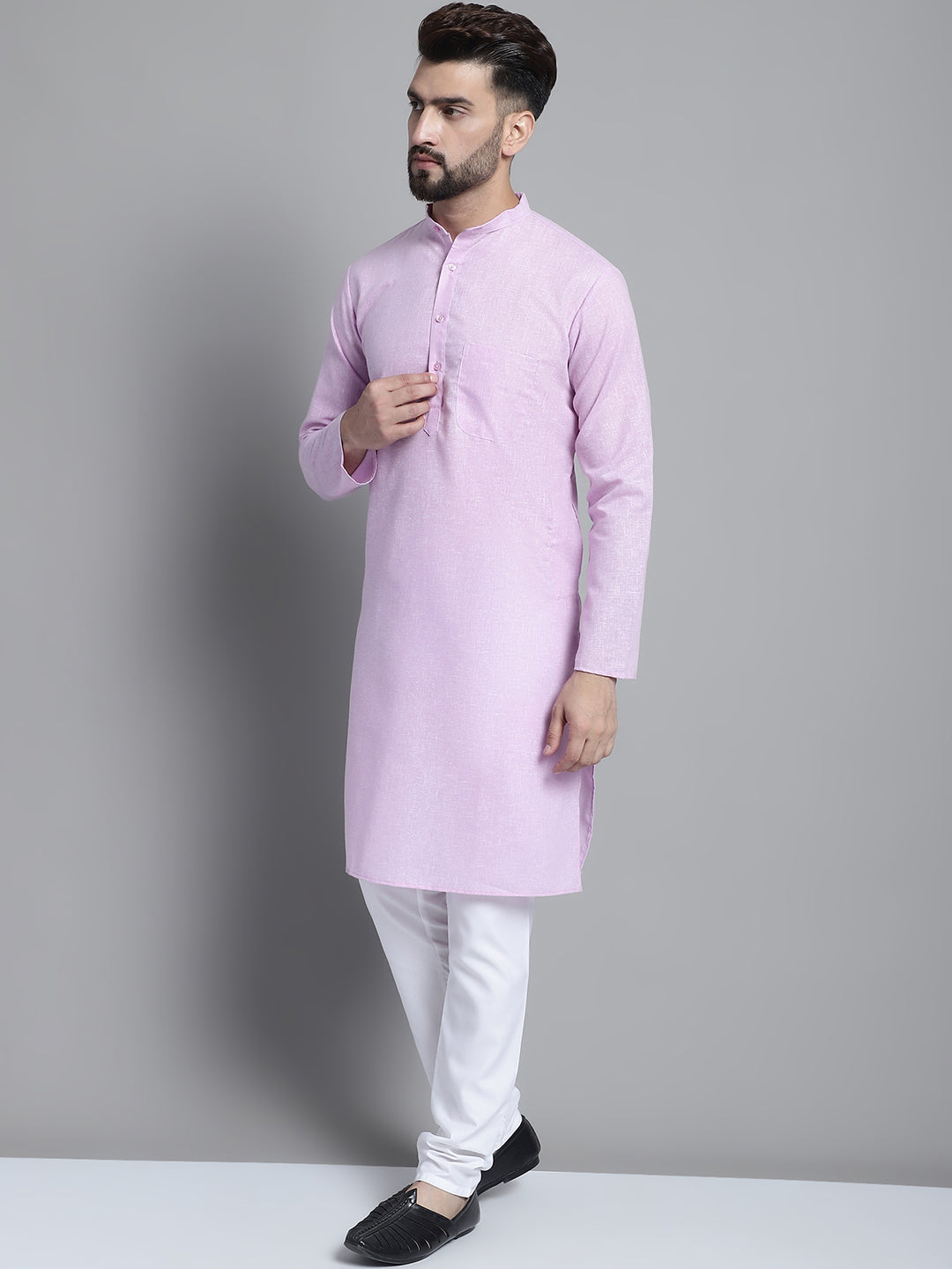 Jompers Men's Solid Pure Cotton Kurta With Pyjamas - Purple | Grocsy