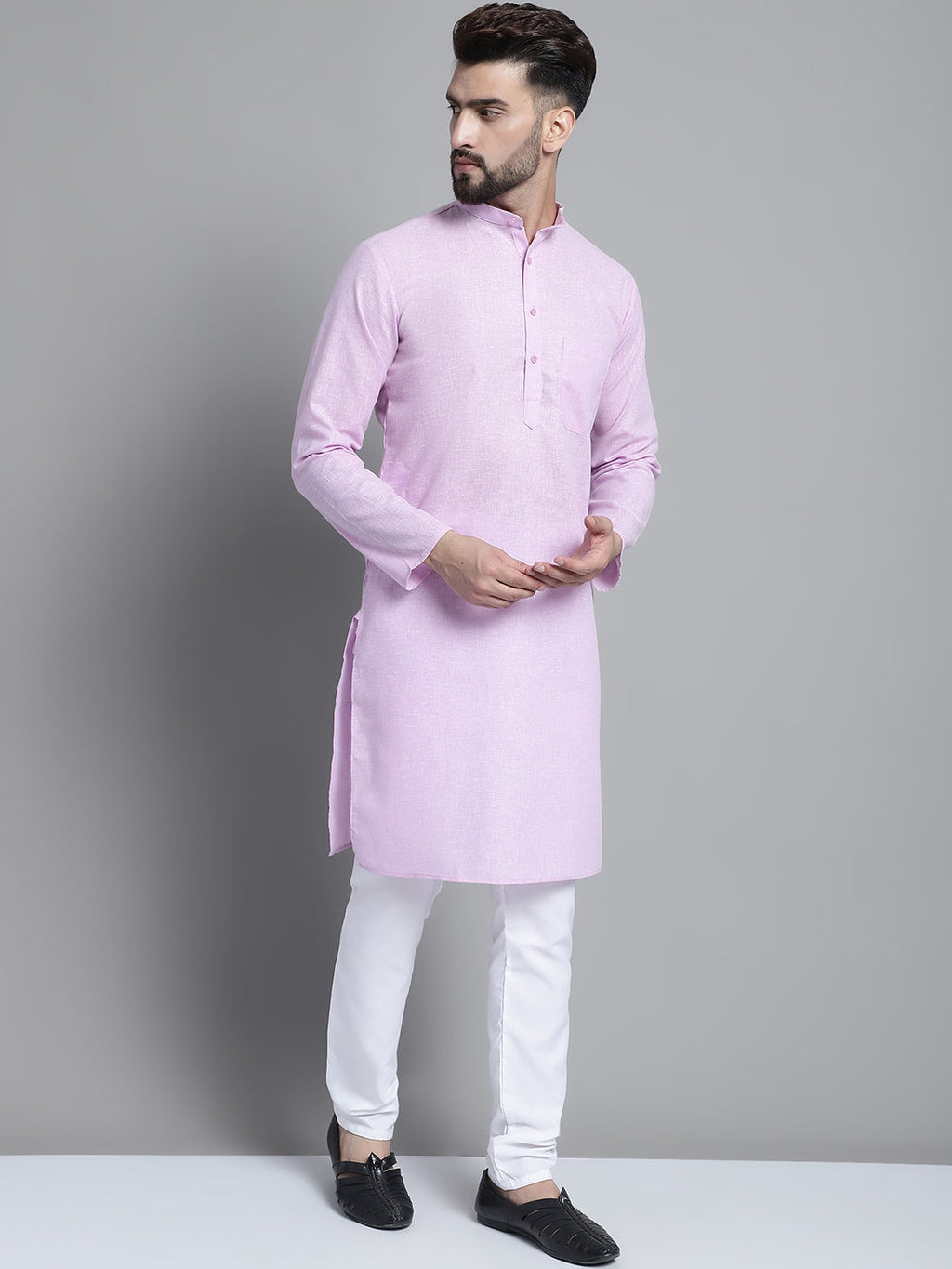Jompers Men's Solid Pure Cotton Kurta With Pyjamas - Purple | Grocsy