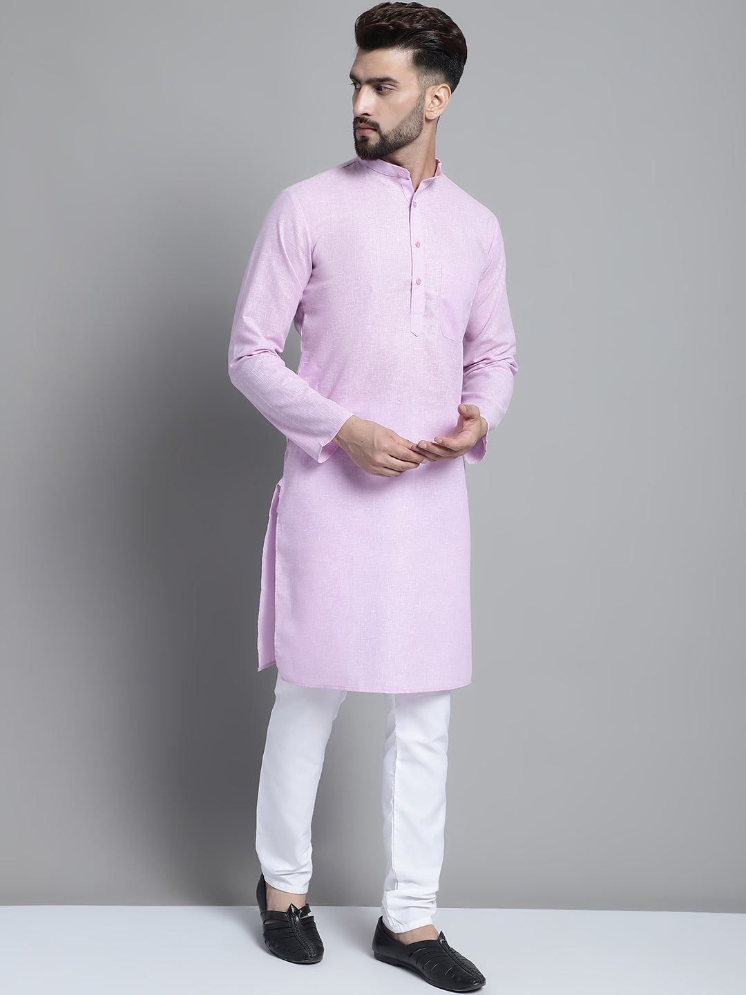 Jompers Men's Solid Pure Cotton Kurta With Pyjamas - Purple | Grocsy