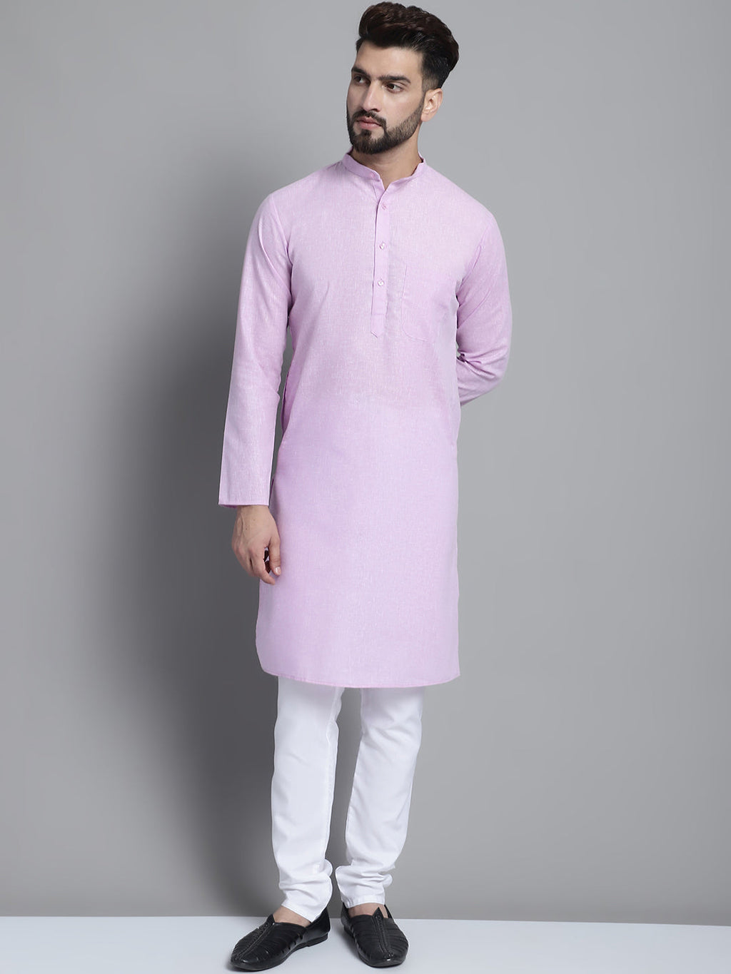 Jompers Men's Solid Pure Cotton Kurta With Pyjamas - Purple | Grocsy