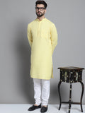 Jompers Men's Solid Pure Cotton Kurta With Pyjamas - Yellow | Grocsy