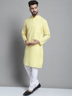Jompers Men's Solid Pure Cotton Kurta With Pyjamas - Yellow | Grocsy