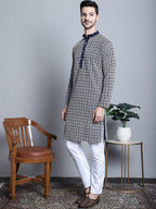 Jompers Men's Navy Blue Embroidered Kurta with Pyjama | Grocsy