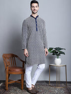 Jompers Men's Navy Blue Embroidered Kurta with Pyjama | Grocsy