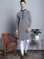 Jompers Men's Navy Blue Embroidered Kurta with Pyjama | Grocsy