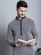 Jompers Men's Navy Blue Embroidered Kurta with Pyjama | Grocsy