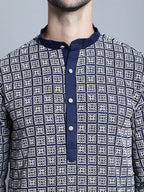 Jompers Men's Navy Blue Embroidered Kurta with Pyjama | Grocsy