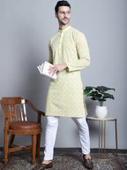 Jompers Men's Yellow Embroidered Kurta with Pyjama | Grocsy
