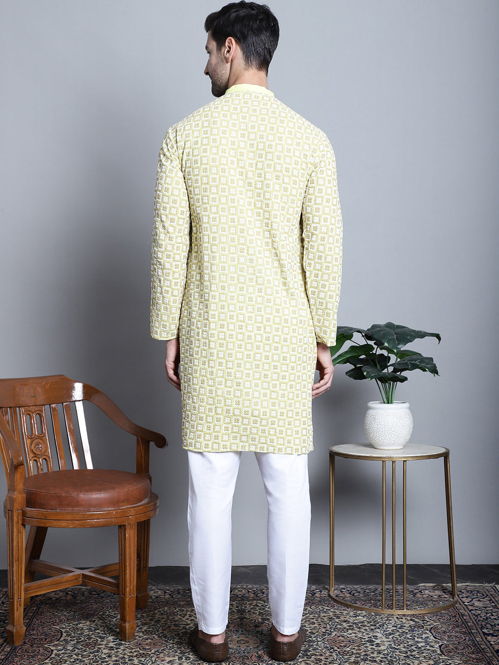 Jompers Men's Yellow Embroidered Kurta with Pyjama | Grocsy