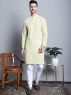 Jompers Men's Yellow Embroidered Kurta with Pyjama | Grocsy