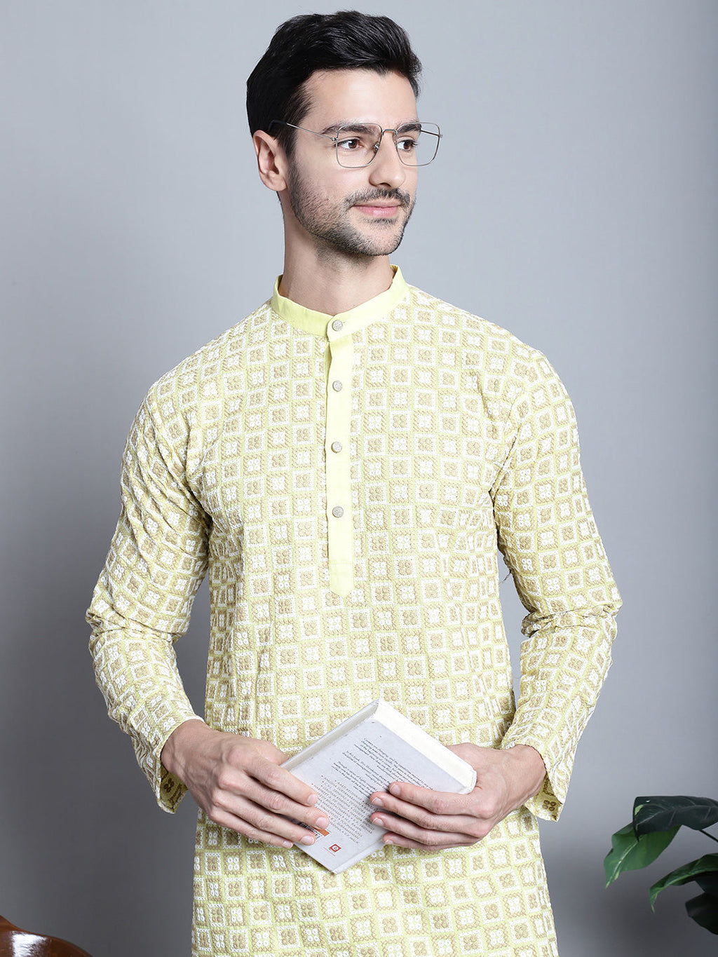 Jompers Men's Yellow Embroidered Kurta with Pyjama | Grocsy
