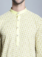 Jompers Men's Yellow Embroidered Kurta with Pyjama | Grocsy