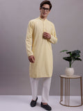 Jompers Men's Yellow Chikankari Embroidered and Sequence Kurta with Pyjama | Grocsy