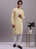 Jompers Men's Yellow Chikankari Embroidered and Sequence Kurta with Pyjama | Grocsy